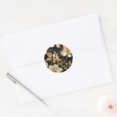 Goud en wit bloemmotief op zwart ronde sticker (Envelop)