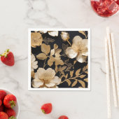 Goud en wit bloemmotief op zwart servet (Insitu)