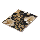 Goud en wit bloemmotief op zwart tegeltje (Zijkant)