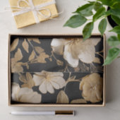 Goud en wit bloemmotief op zwart tissuepapier (Geschenk)
