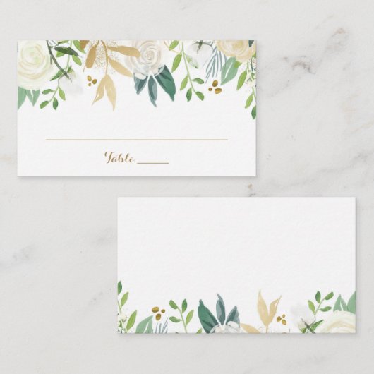 Goud en wit bruin bruiloft met platte kaart plaatskaartje (Voorkant / Achterkant)