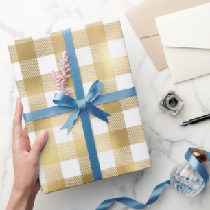 Goud En Wit Buffalo Plaid Patroon Cadeaupapier