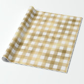 Goud En Wit Buffalo Plaid Patroon Cadeaupapier (Uitgerold)