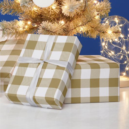 Goud en wit buffelruitpatroon cadeaupapier (Feestdagen)