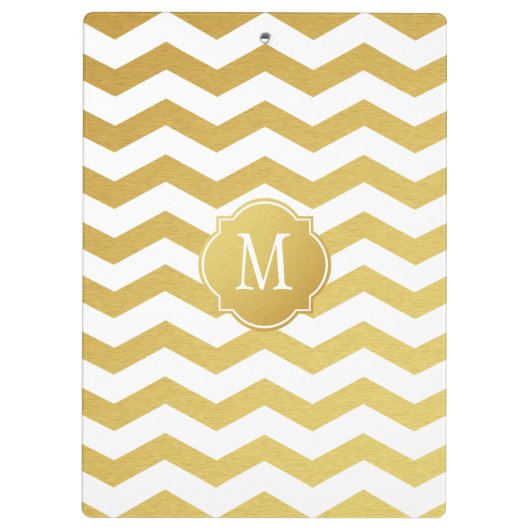 Goud en wit Chevron Monogram Klembord (Achterkant)