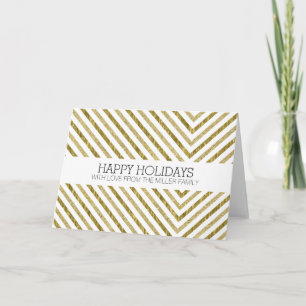 Goud en wit Chic Chevron Kerstmis Feestdagen Kaart