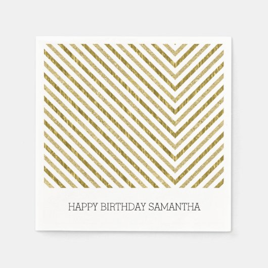 Goud en Wit Chique Chevron Gepersonaliseerd Servetten (Voorkant)