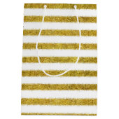 Goud en wit chique strepen hart medium cadeauzakje (Achterkant)