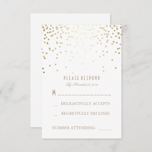 Goud en wit Confetti bruiloft RSVP Kaarten (Voorkant / Achterkant)