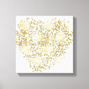 Goud en wit Confetti Hart Canvas Afdruk