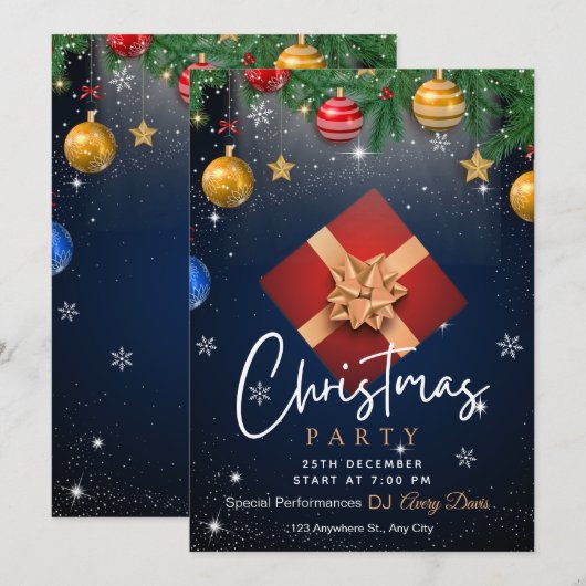 Goud en wit Custom Branded Christmas Party Kaart (Voorkant / Achterkant)