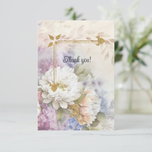 Goud en wit Dahlias kaarslicht Bedankkaart (Staand voorkant)