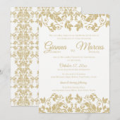 Goud en wit Damask bruiloft Kaart (Voorkant / Achterkant)