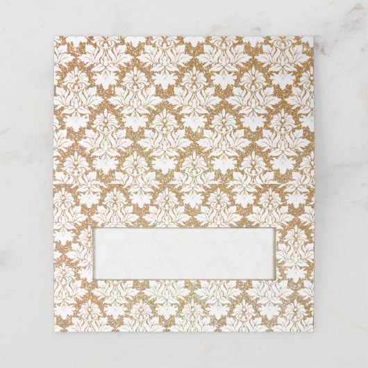 Goud en wit Damask Wedding Gevouwen Plaats Kaart Plaatskaartje (Buitenkant ongevouwen)