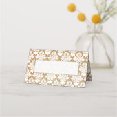 Goud en wit Damask Wedding Gevouwen Plaats Kaart Plaatskaartje (Voorkant)