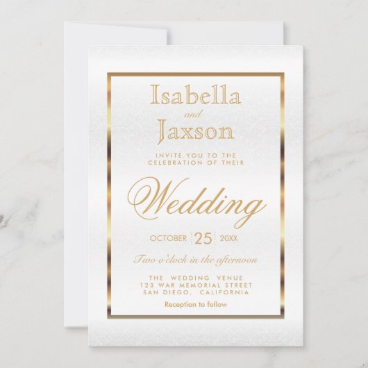 Goud en Wit Damast - Huwelijk Kaart (Voorkant)