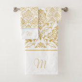 Goud en wit damast monogram 2 bad handdoek (Insitu)