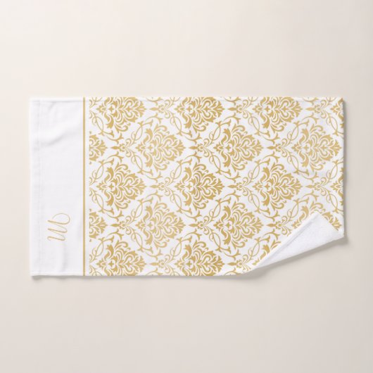 Goud en wit damast monogram 2 bad handdoek (Handdoek)