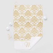 Goud en wit damast monogram 2 golfhanddoek (Insitu)