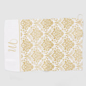 Goud en wit damast monogram 2 golfhanddoek (Horizontaal)