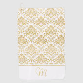 Goud en wit damast monogram 2 golfhanddoek (Voorkant)