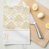 Goud en wit  damast monogram 2 theedoek (Quarter Fold)