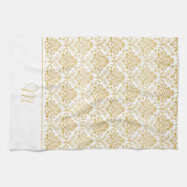 Goud en wit  damast monogram 2 theedoek (Horizontaal)