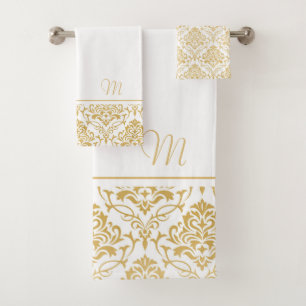 Goud en wit damast monogram bad handdoek