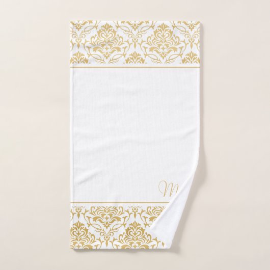Goud en wit  damast monogram bad handdoek (Handdoek)