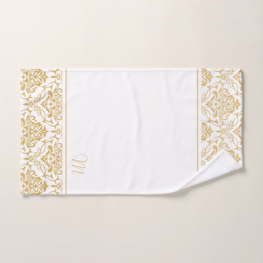 Goud en wit  damast monogram bad handdoek (Handdoek)