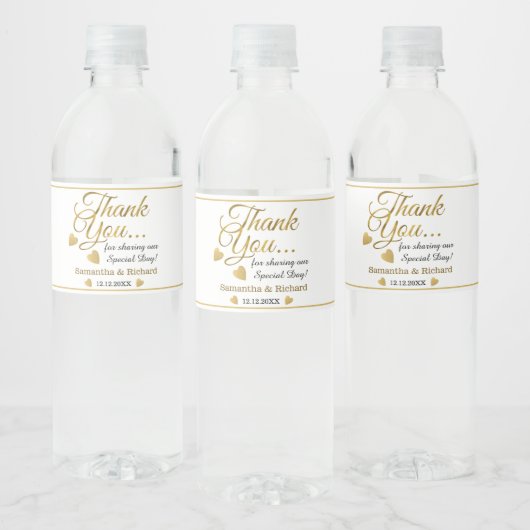 Goud en wit dank u huwelijksfeest gunst waterfles etiket (Flessen)