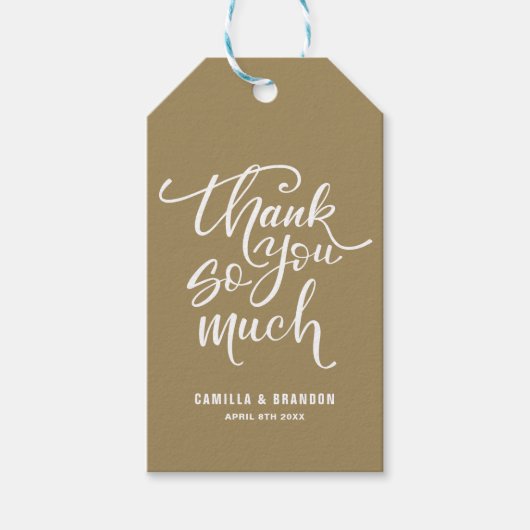 Goud en Wit Dank u zo veel Lettering Cadeaulabel (Voorkant)