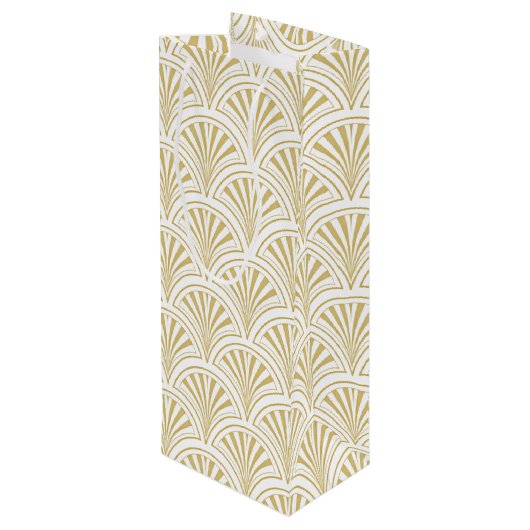 Goud en wit deco waaierpatroon wijn cadeautas (Achterkant Gekanteld)