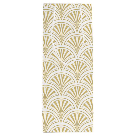 Goud en wit deco waaierpatroon wijn cadeautas (Achterkant)