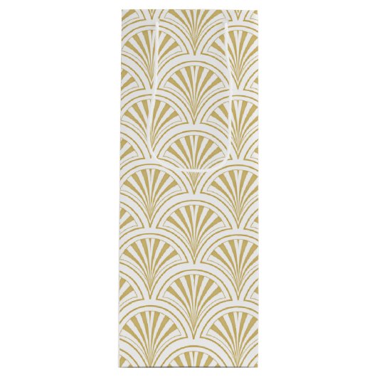 Goud en wit deco waaierpatroon wijn cadeautas (Voorkant)