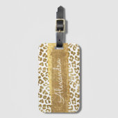 Goud en wit Dierenprint met Gouden Glitter Bagagelabel (Voorkant (verticaal))