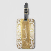 Goud en wit Dierenprint met Gouden Glitter Bagagelabel (Voorkant (verticaal))