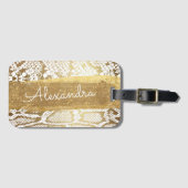 Goud en wit Dierenprint met Gouden Glitter Bagagelabel (Voorkant (horizontaal))