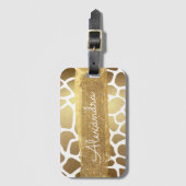 Goud en wit Dierenprint met Gouden Glitter Bagagelabel (Voorkant (verticaal))