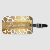 Goud en wit Dierenprint met Gouden Glitter Bagagelabel (Voorkant (horizontaal))