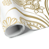 Goud en wit elegan  paisleypatroon cadeaupapier (Rol Hoek)