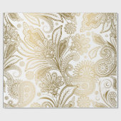 Goud en wit elegan  paisleypatroon cadeaupapier (Vlak)