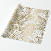 Goud en wit elegan  paisleypatroon cadeaupapier (Uitgerold)