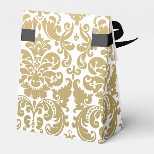 Goud en Wit Elegant Damast Patroon Bedankdoosjes (Achterkant)