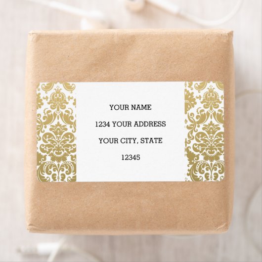 Goud en Wit Elegant Damast Patroon Etiket (Insitu)
