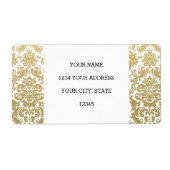 Goud en Wit Elegant Damast Patroon Etiket (Voorkant)