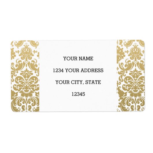 Goud en Wit Elegant Damast Patroon Etiket (Voorkant)