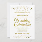 Goud en Wit Elegant Filigraan Eenvoudige Bruiloft Kaart (Voorkant)