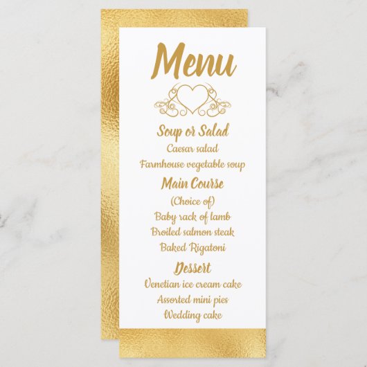 Goud en wit Elegant Menu Glam Bruiloft Partij (Voorkant / Achterkant)