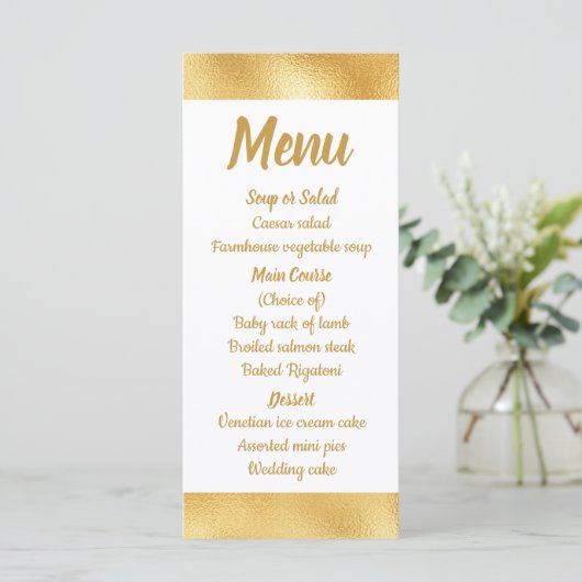 Goud en wit Elegant Menu Glam Bruiloft Partij (Staand voorkant)
